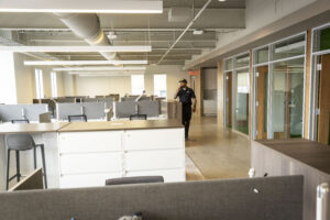 security guard making patrol around office