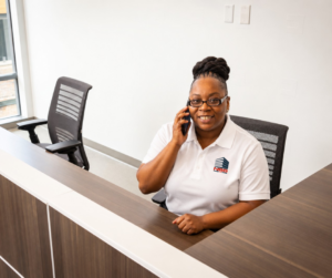Hotel security guard at front desk